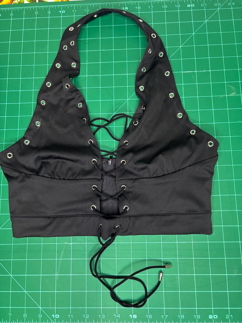 Fashion Nova Women’s Black Lace-Up Halter Bralette Crop Top with Grommets